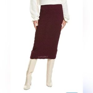 New Vince Smocked Cotton-Blend Skirt Size M Medium Maroon Burgundy